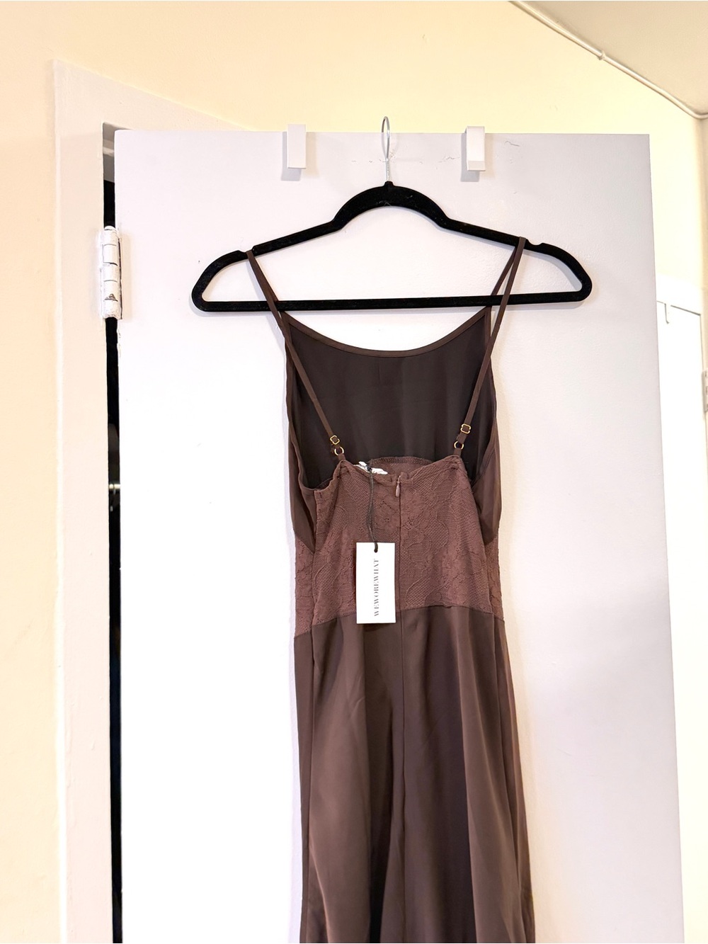 NWT WeWoreWhat Brown Lace-Panel Slip Dress - Picture 8 of 10